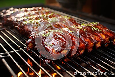 ribs glazed with bbq sauce ready for grilling Stock Photo