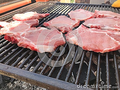 Ribs of meat on barbecue Stock Photo