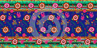 Seamless Mexican floral embroidery pattern, colorful native flowers folk fashion design. Embroidered Traditional Textile Style Vector Illustration