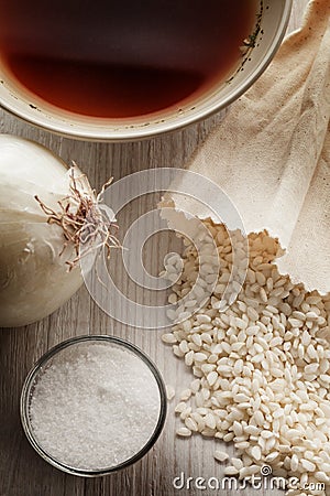 Rice. Basic recipe for italian risotto. Stock Photo