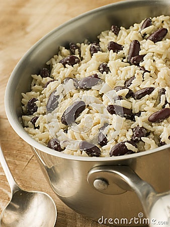 Rice and Beans in a Saucepan Stock Photo
