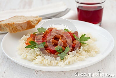 Rice with beans with tomato sauce Stock Photo