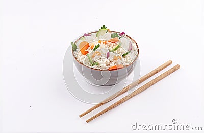 Rice bowl with chopstick steamed vegetables Stock Photo