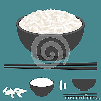 Rice in bowl and chopsticks vector Vector Illustration