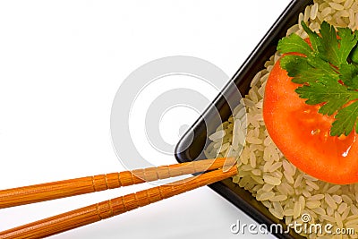 Rice bowl,tomatoes and sticks Stock Photo