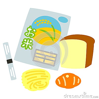 Rice and breads pastas Cartoon Illustration