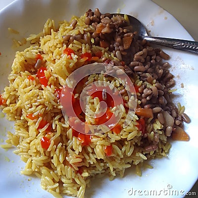 Rice and cereals toped tomatosauce???? Stock Photo