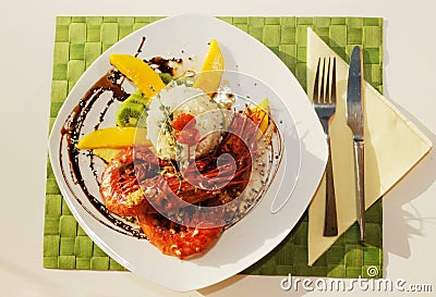 Rice, King Prawn, Rosemary, Summer Fruit , Food Stock Photo