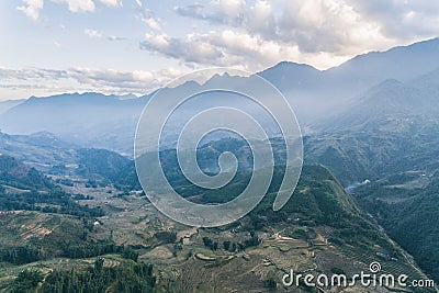 Rice Fields, rice terrace Paddy in Sa Pa Lao Cai Vietnam Asia Aerial Drone Photo Stock Photo