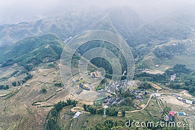 Rice Fields, rice terrace Paddy in Sa Pa Lao Cai Vietnam Asia Aerial Drone Photo Stock Photo