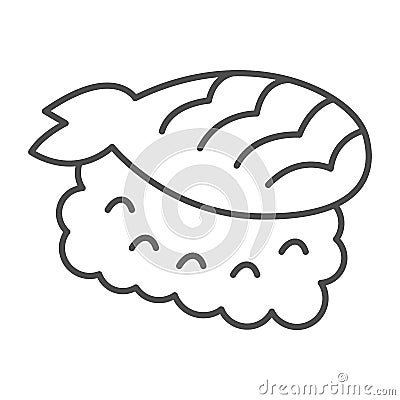 Rice and filleted fish, seafood thin line icon, asian food concept, japanese food vector sign on white background Vector Illustration