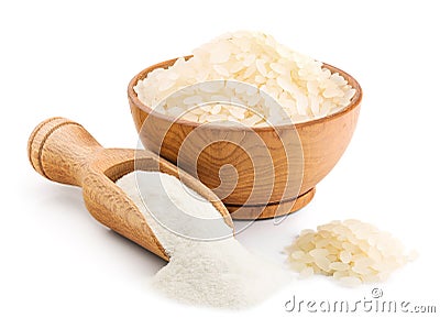 Rice flour on white background Stock Photo