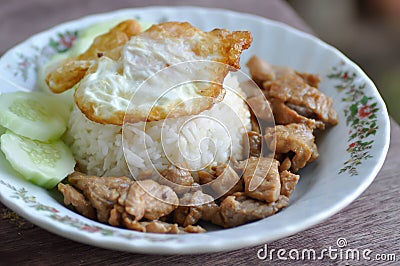 Rice with fried pork with garlic Stock Photo