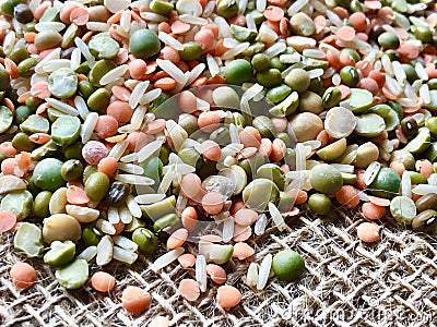 Rice and Green Peas, Food Ingridients Stock Photo