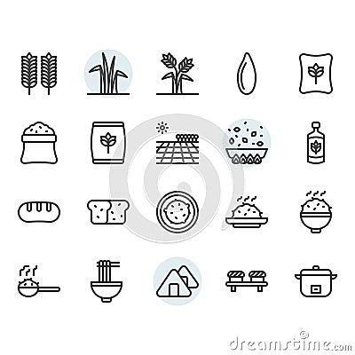 Rice icon and symbol set in outline design Vector Illustration