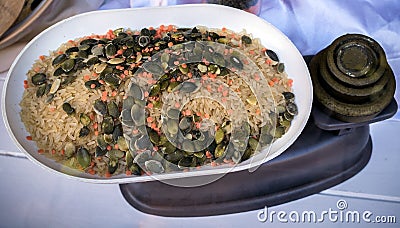 Rice Lentils and Seeds - Healthy Balanced Diet Stock Photo