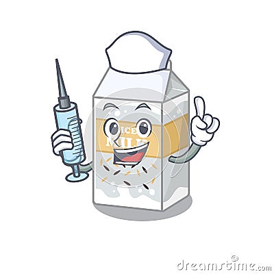 A rice milk hospitable Nurse character with a syringe Vector Illustration