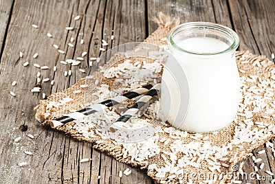 Rice milk, with rice grains Stock Photo