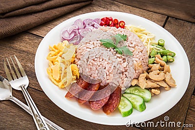 Rice mixed with shrimp paste, Thai food style Stock Photo