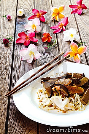 Rice noodle crepe with tofu, shrimp, pork Stock Photo