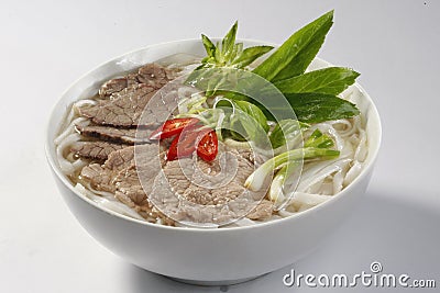 Rice noodle soup with sliced rare beef (Vietnam Pho) Stock Photo