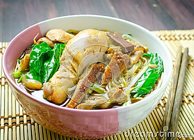 Rice noodle with stewed chicken Stock Photo