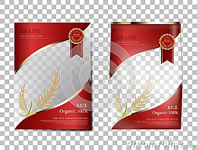 Rice Package Thailand food Products, red gold banner and poster template vector design rice Vector Illustration