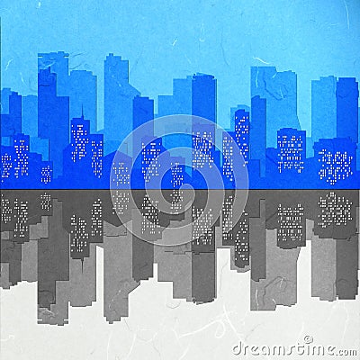 Rice paper cut cityscape mirror Stock Photo