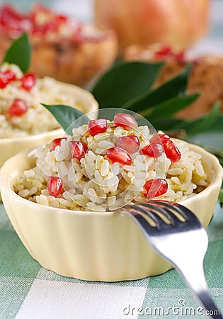 Rice with pomegranate seeds Stock Photo