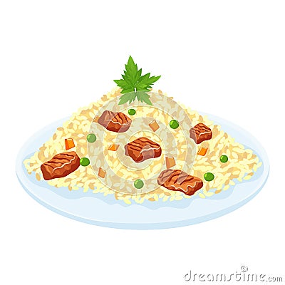 Rice porridge with meat and vegetables isolated Vector Illustration