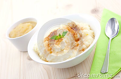 Rice pudding and apple puree Stock Photo