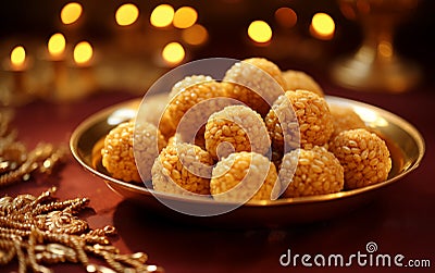 Rice Puff Laddu with Jaggery and Ghee Stock Photo