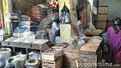 Rice seller selling basic necessities Stock Photo