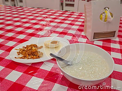 Rice soup Serve with salted egg and Stir Fried Pickle turnip Stock Photo