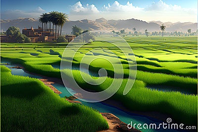 Rice terraces in Jaisalmer, Rajasthan, India Stock Photo