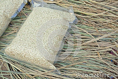 Rice in Vacuum Plastic Bag Stock Photo