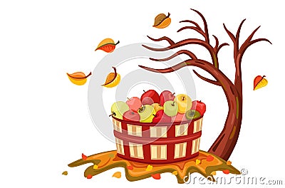 Rich apple harvest in autumn Vector Illustration