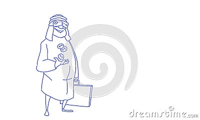 Rich arab businessman wear digital glasses virtual reality business success sketch doodle Vector Illustration