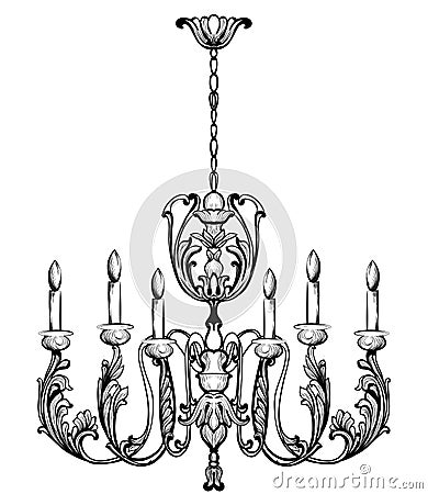 Rich Baroque Classic chandelier. Luxury decor accessory design. Vector illustration sketch Vector Illustration