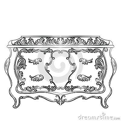 Rich Baroque Dressing Table with drawers Vector Illustration