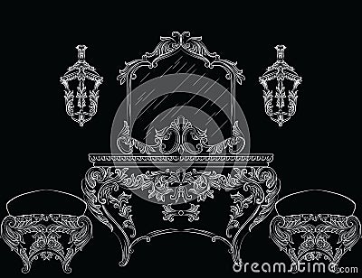 Rich Baroque Rococo furniture Vector Illustration