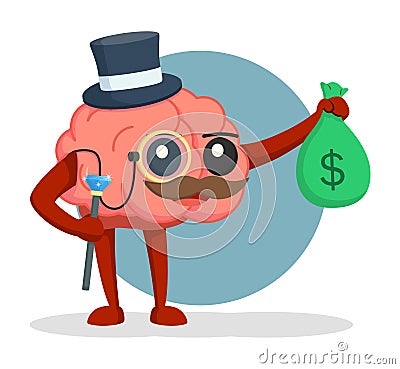 Rich brain holding a money bag Vector Illustration