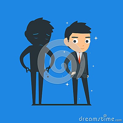 Rich business man with poor shadow Vector Illustration