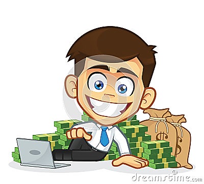 Rich businessman lie around cash Vector Illustration