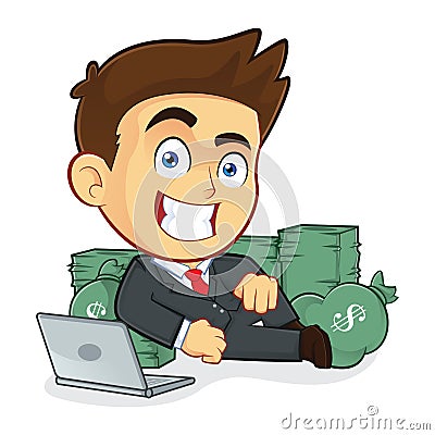 Rich Businessman Lie Around Cash Vector Illustration