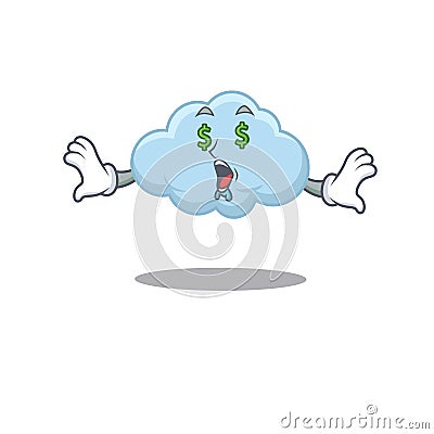 Rich cartoon character design of blue cloud with money eyes Vector Illustration
