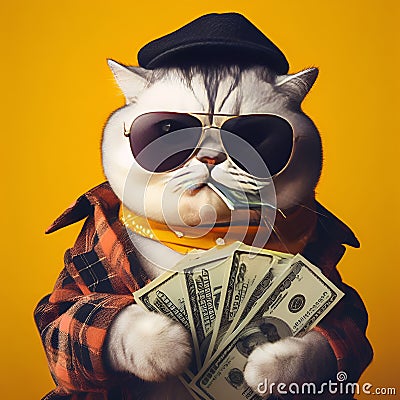 A rich cat photography with epic pose . Stock Photo