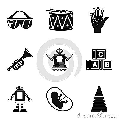 Rich childhood icons set, simple style Vector Illustration