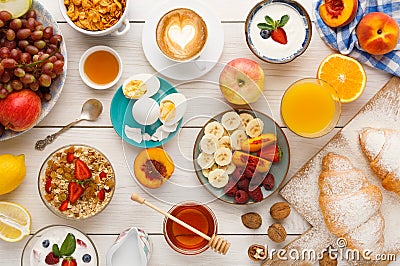 Continental breakfast menu on woden table Stock Photo