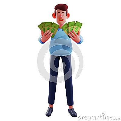 Rich 3D Workman Cartoon Picture having much money Stock Photo